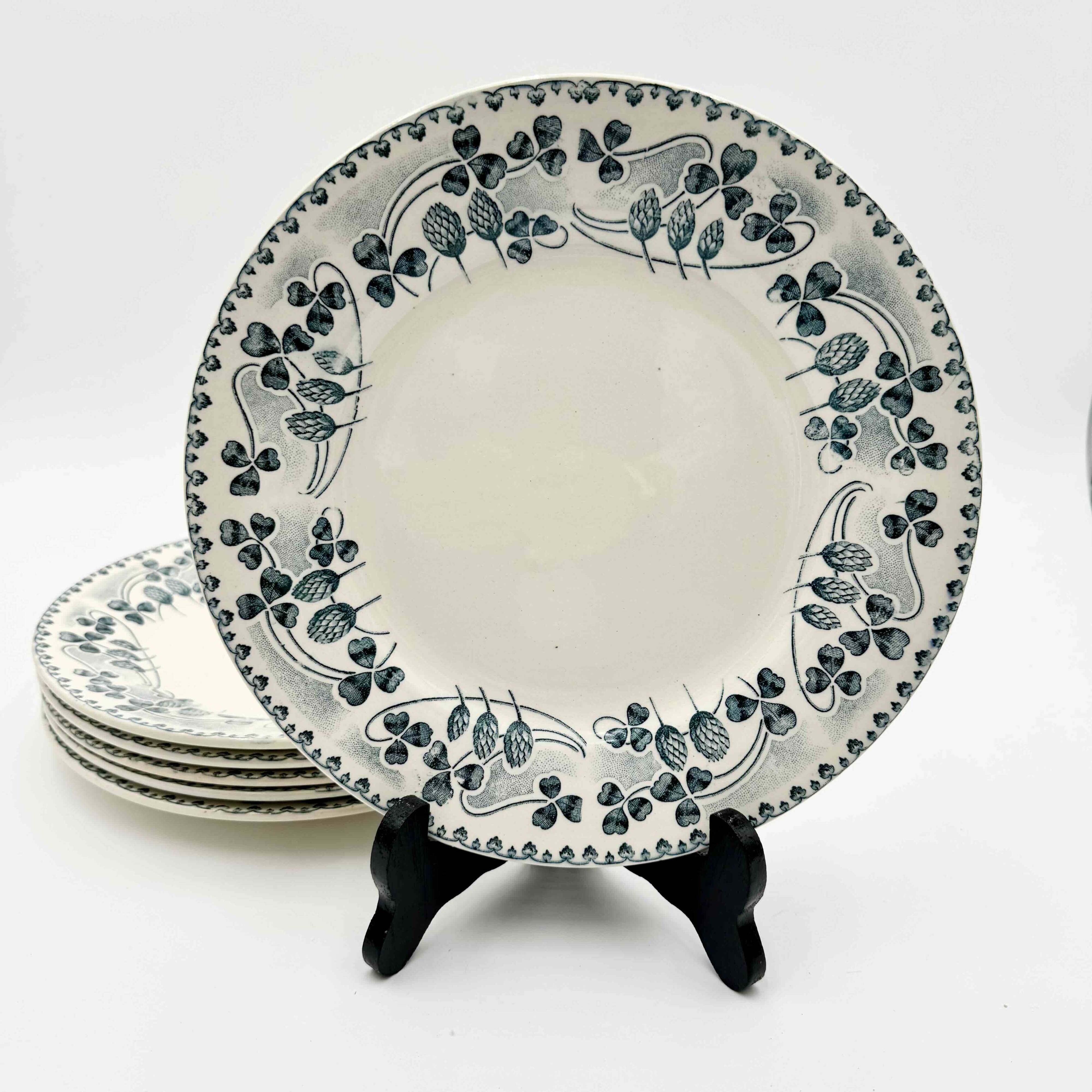 Ironstone dinner plates by E. Bourgeois, Catinat pattern, late 19th century