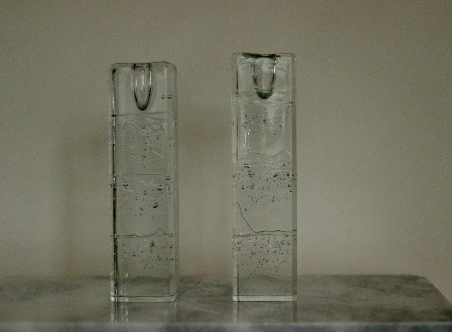 Pair Of Solid Glass Candlesticks "Arkipelago" From ittala Finland