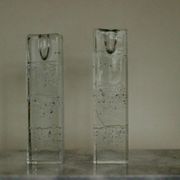 Pair Of Solid Glass Candlesticks "Arkipelago" From ittala Finland