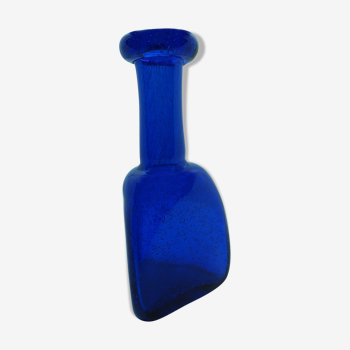 Blue glass vase by Erik Hoglund for Kosta Boda with bubbles