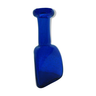 Blue glass vase by Erik Hoglund for Kosta Boda with bubbles