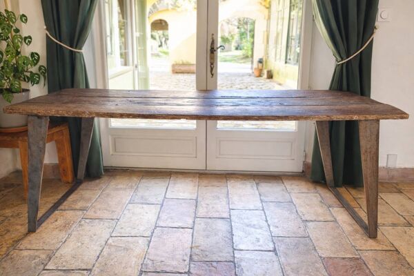 Grande Table Wagon en Chêne Ancien