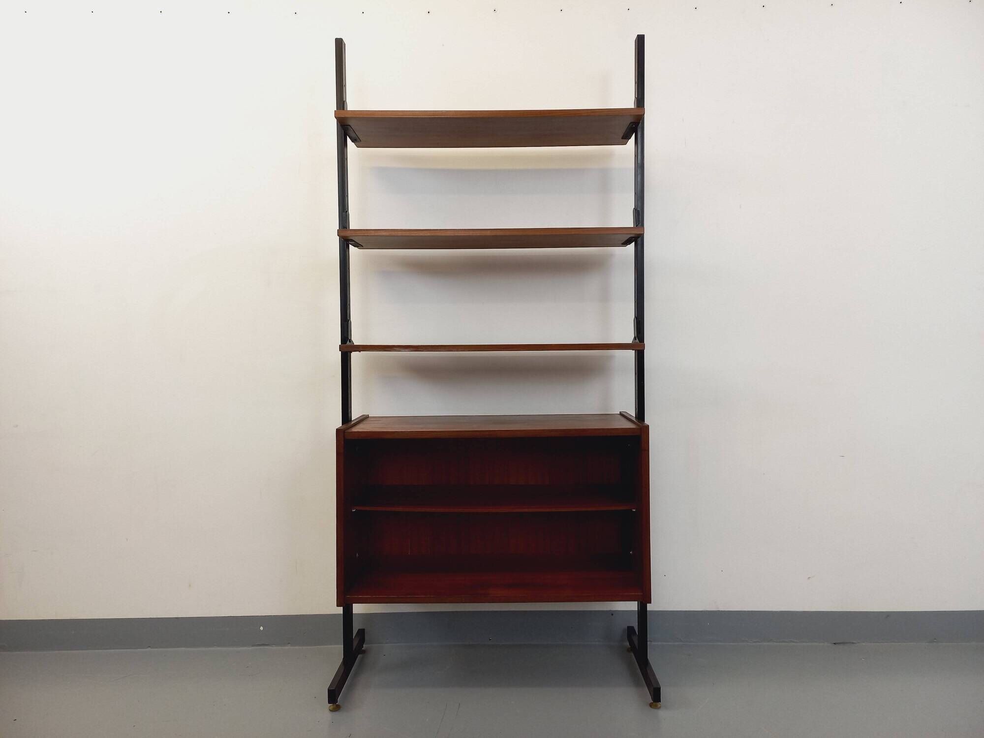 Vintage teak and metal shelf bookcase from the 60s