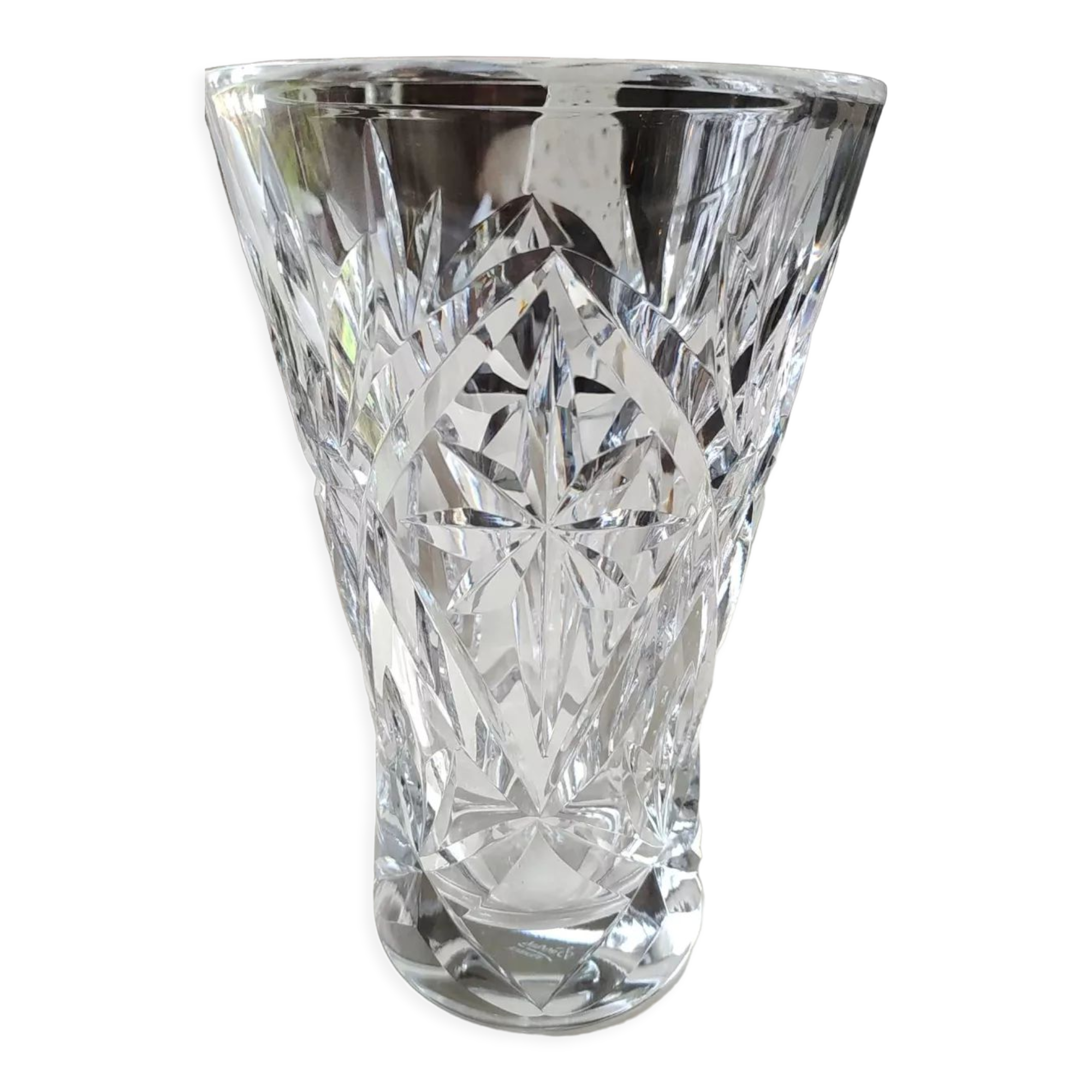 Crystal vase signed Sèvres France, star motifs, crosses, hardwoods