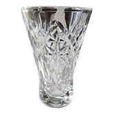 vase en cristal signé Sèvres France, motifs étoilés, croisillons, feuillus