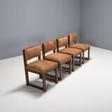 Set of 4 Minimalist Art Deco Dining Chairs in Cowhide, Netherlands, 1940s