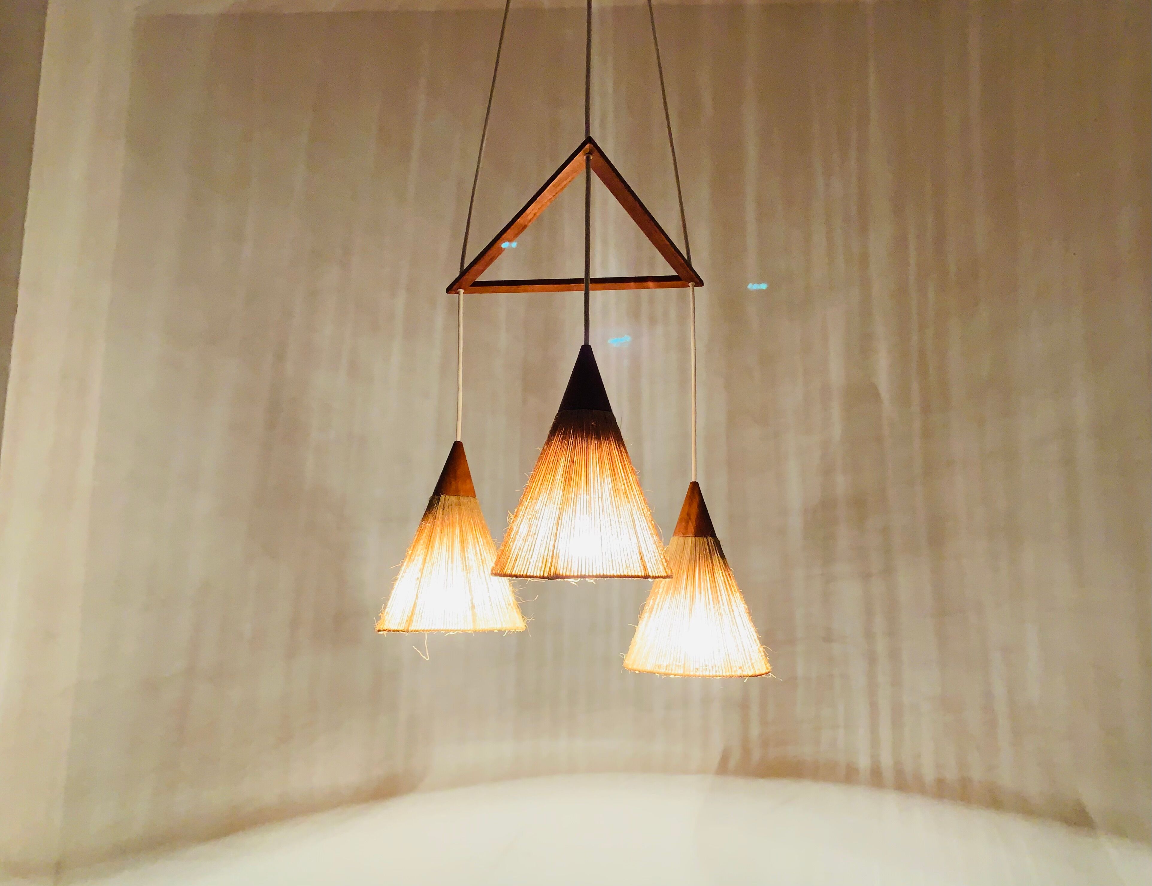 Teakwood and Sisal Cascading Lamp by Temde