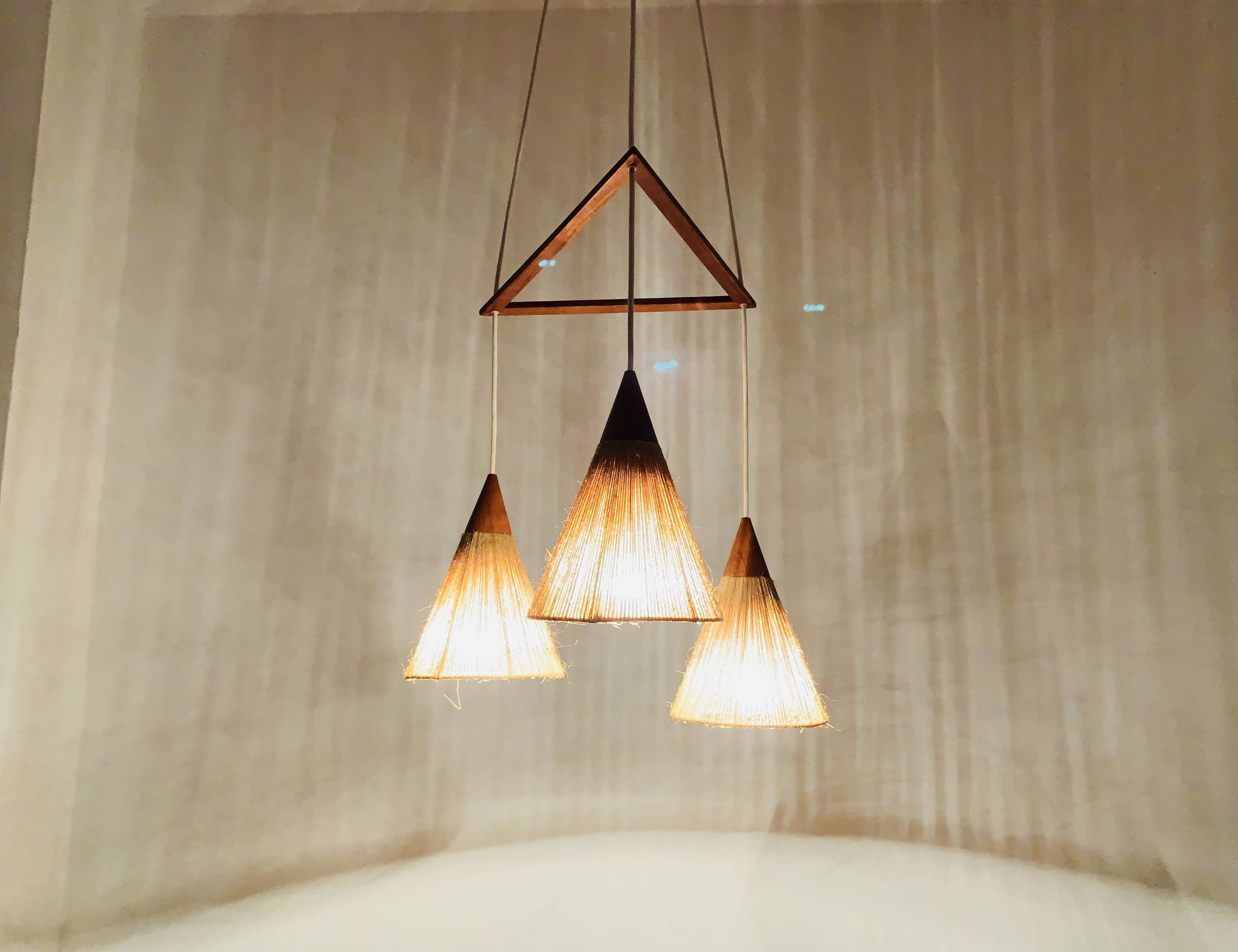 Teakwood and Sisal Cascading Lamp by Temde