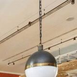Large Hicks bronze and glass ball pendant light, USA