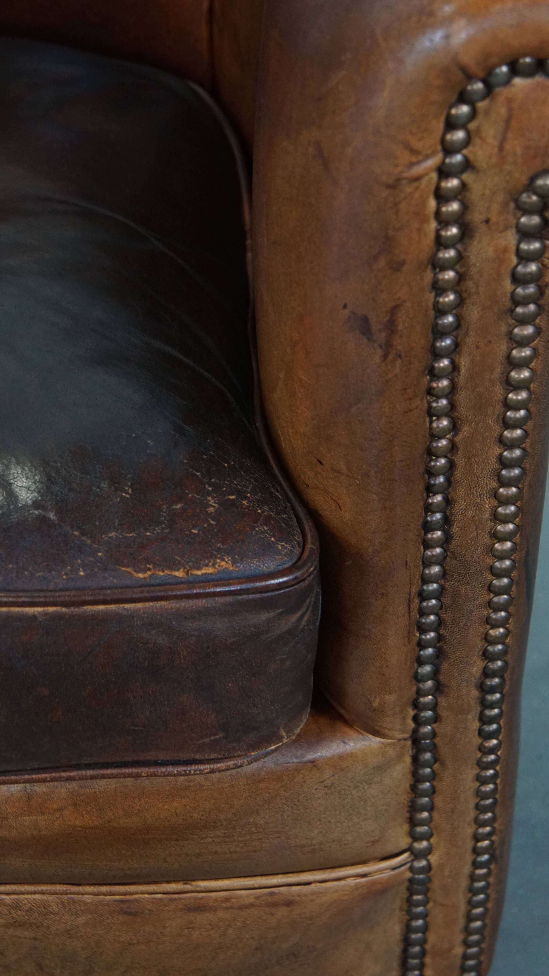 Cognac-Colored Sheepskin Leather Club Chair