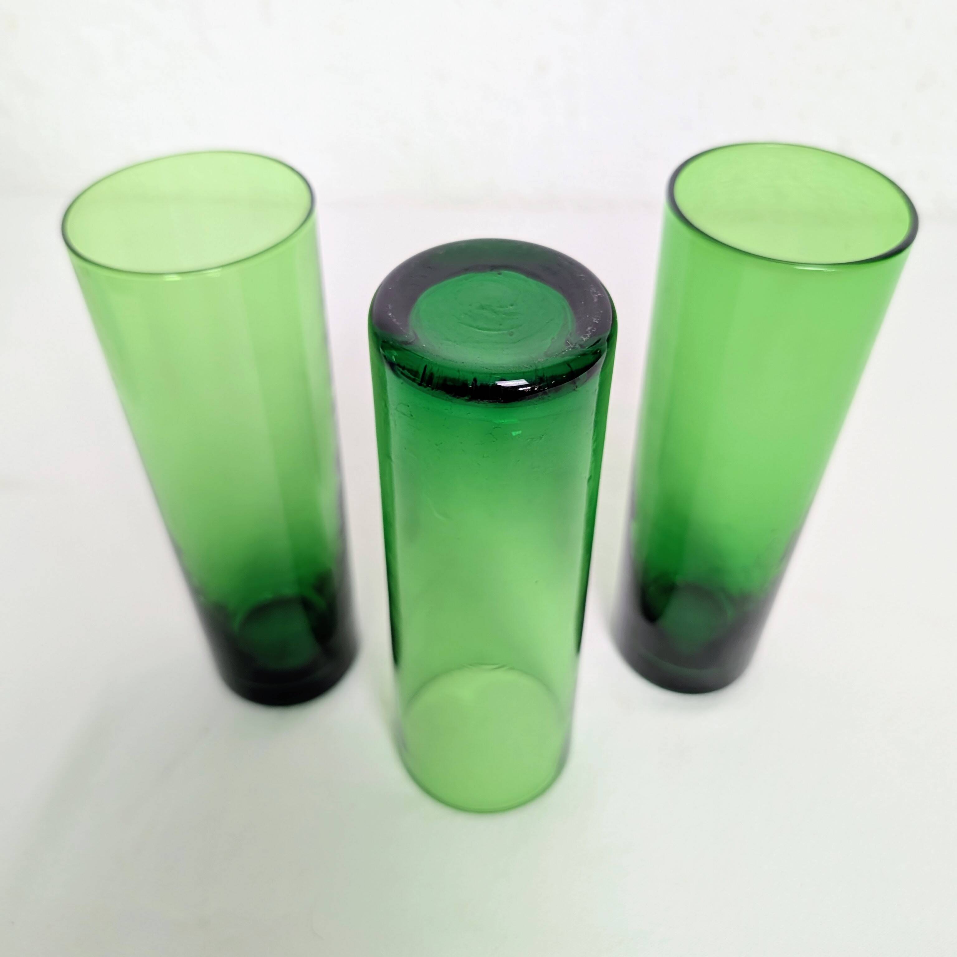 Trio de grands verres long drink en verre bullé vert