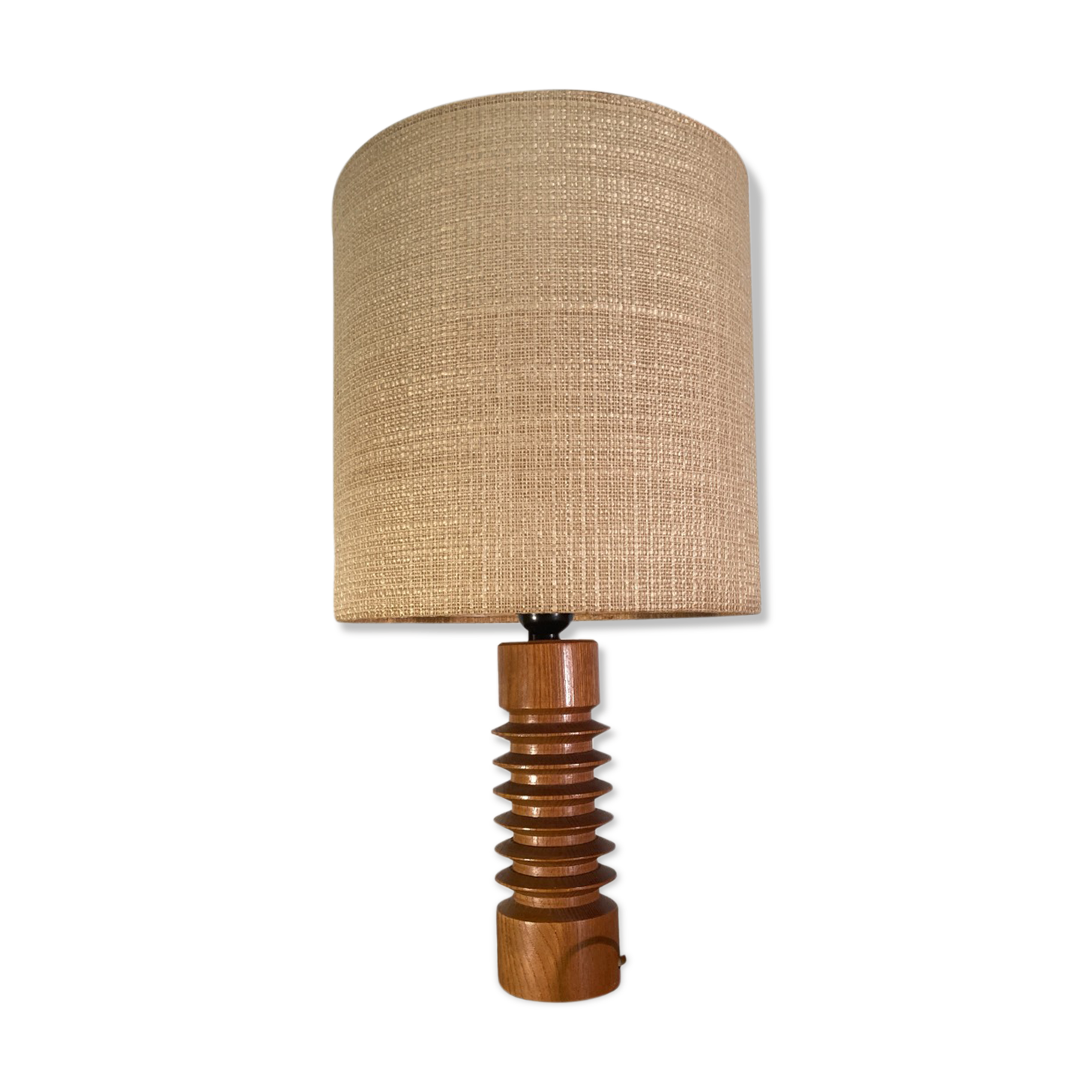Midcentury French modernist wood turnt table lamp