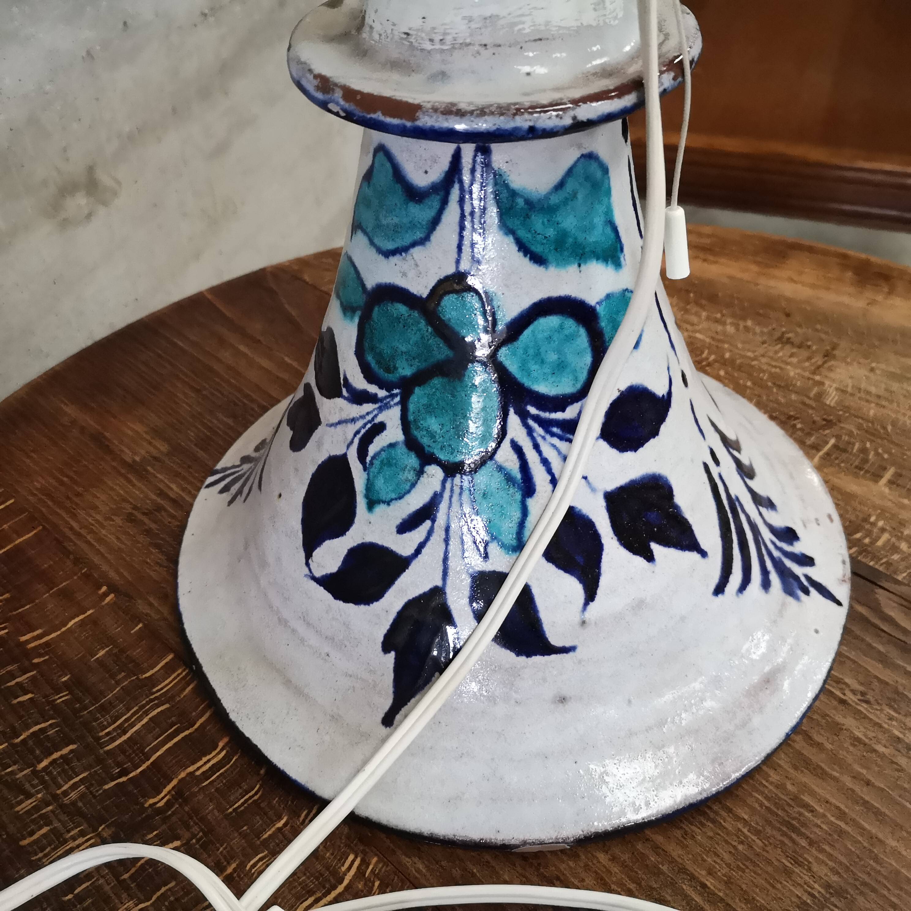 terracotta lamp with vintage floral decor 1950