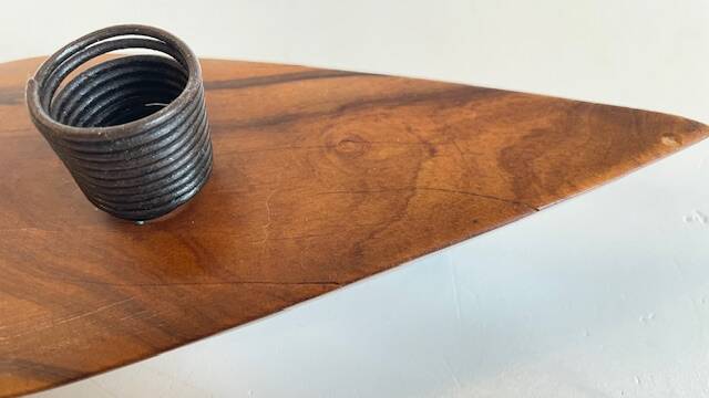 Brutalist olive wood candle holder vintage