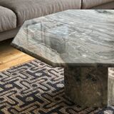 Table basse octogonale en marbre vintage italien en vert gris chaud