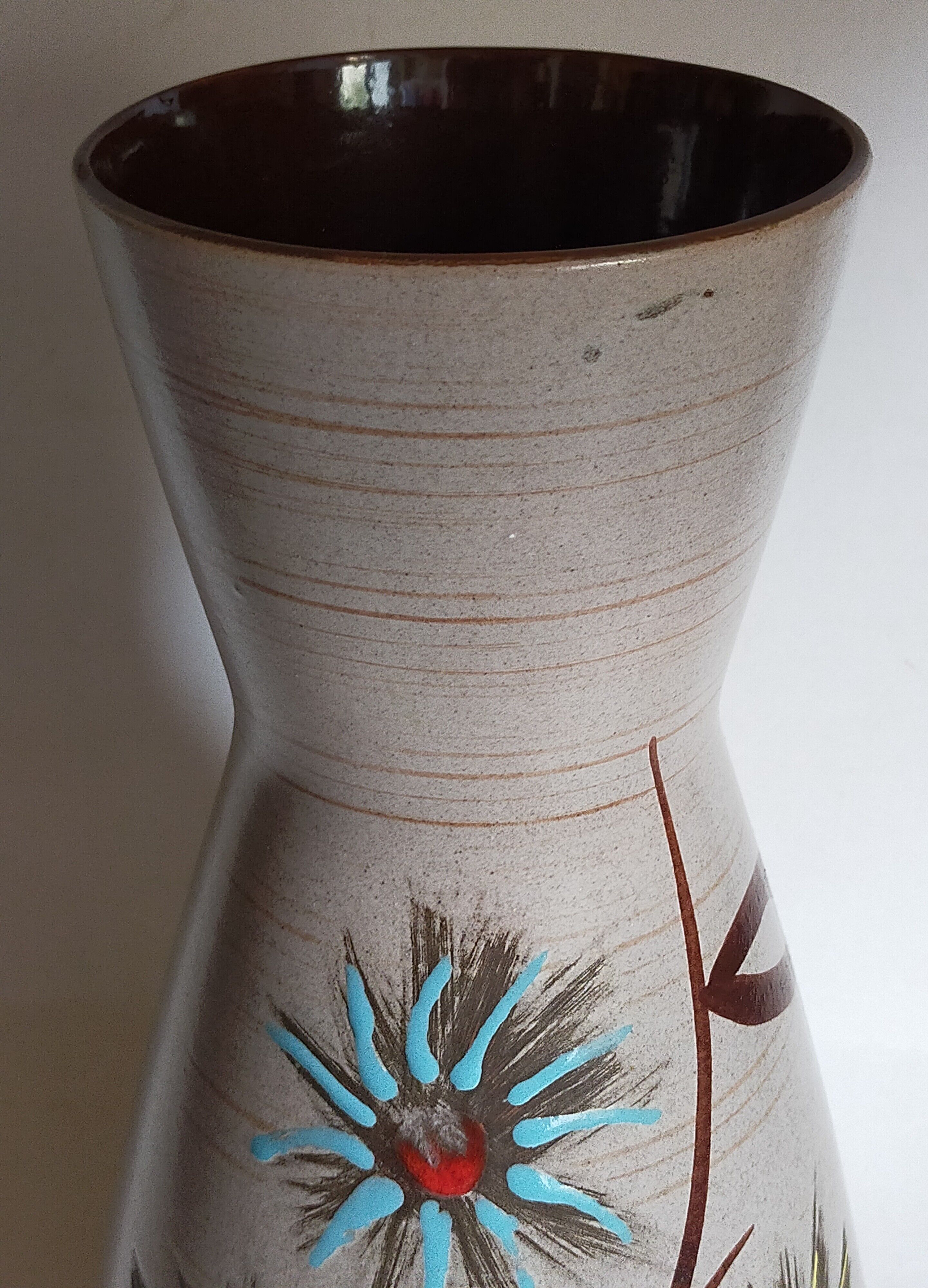 German ceramic vase West-Germany with three flowers n°1218