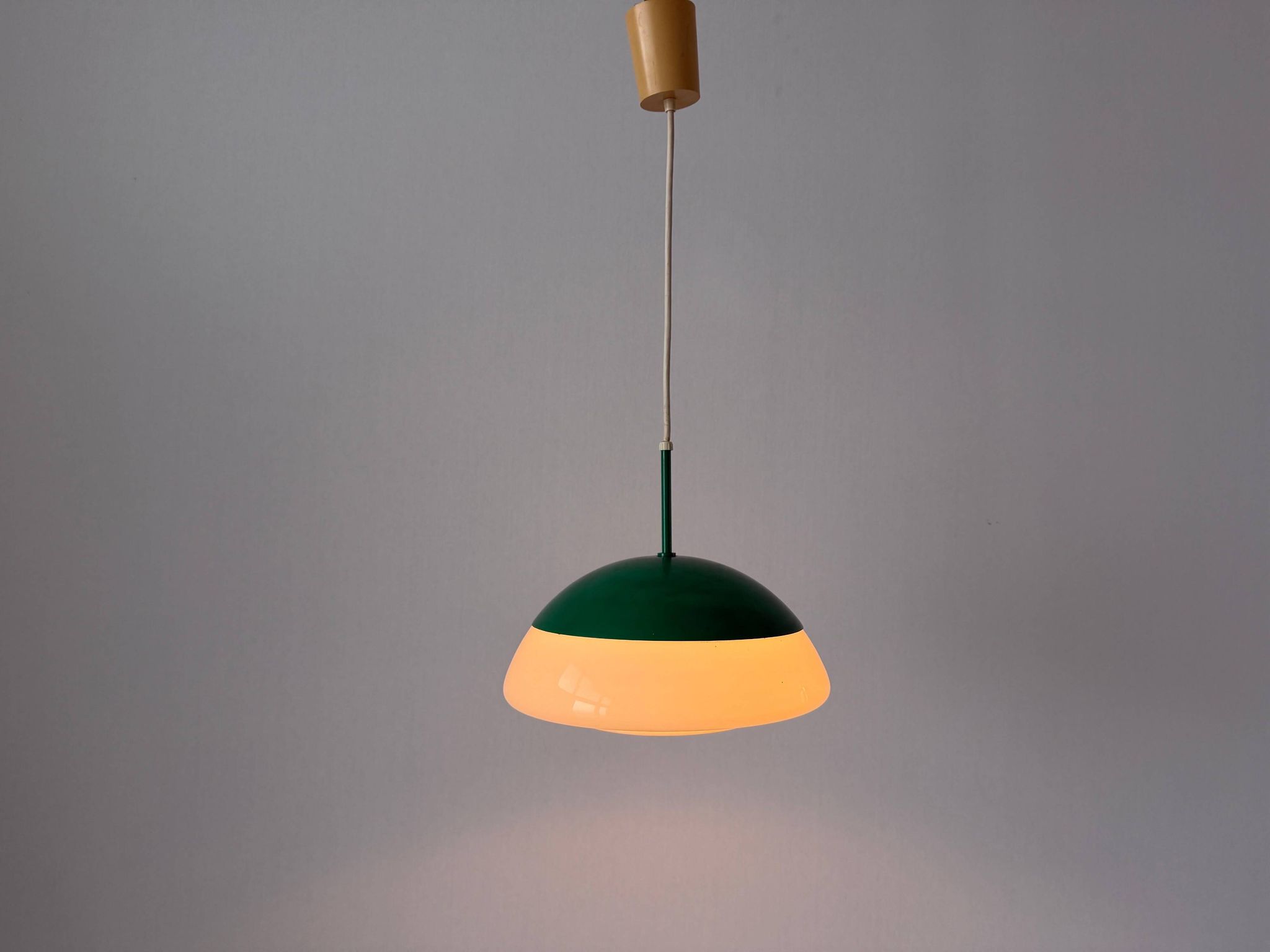 Suspended lamp in green metal and opal glass, 1960s, Germany