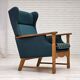 1970s, Danish highback armchair, furniture wool, solid oak wood.