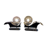 Coppia di sconces metallo e vetro soffiato, Italia anni 70, in ottime condizioni di conservazioni