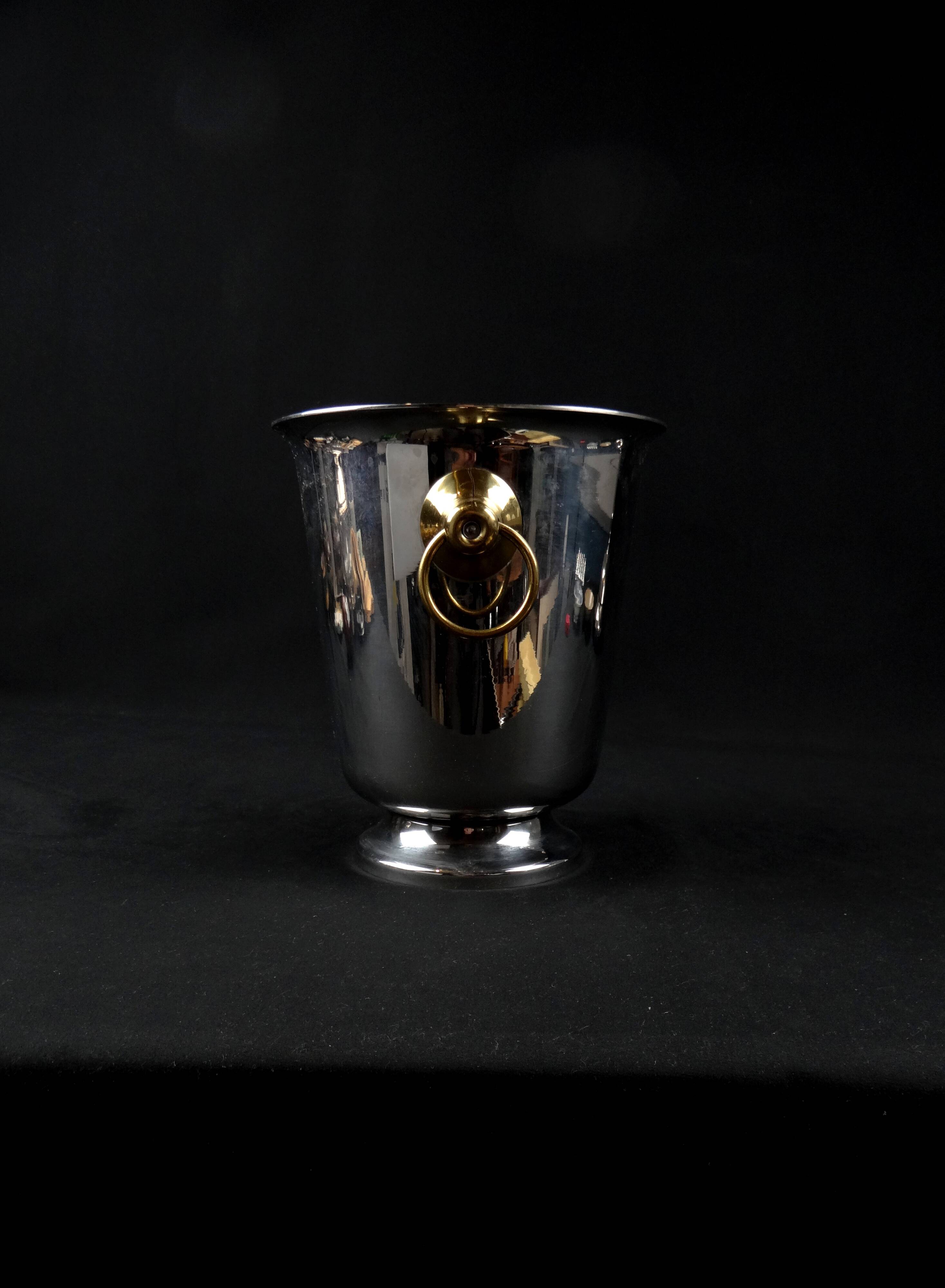 Vintage 80s silver and gold stainless steel champagne bucket by Létang Rémy