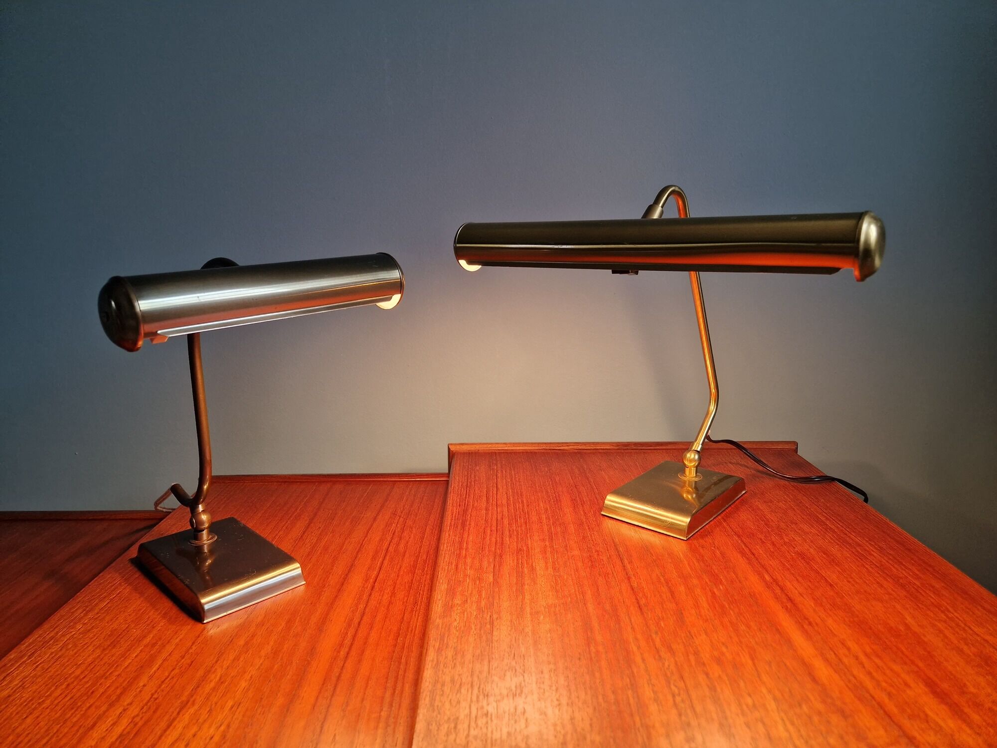 Pair of brass desk/piano lamps, 1950s-60s