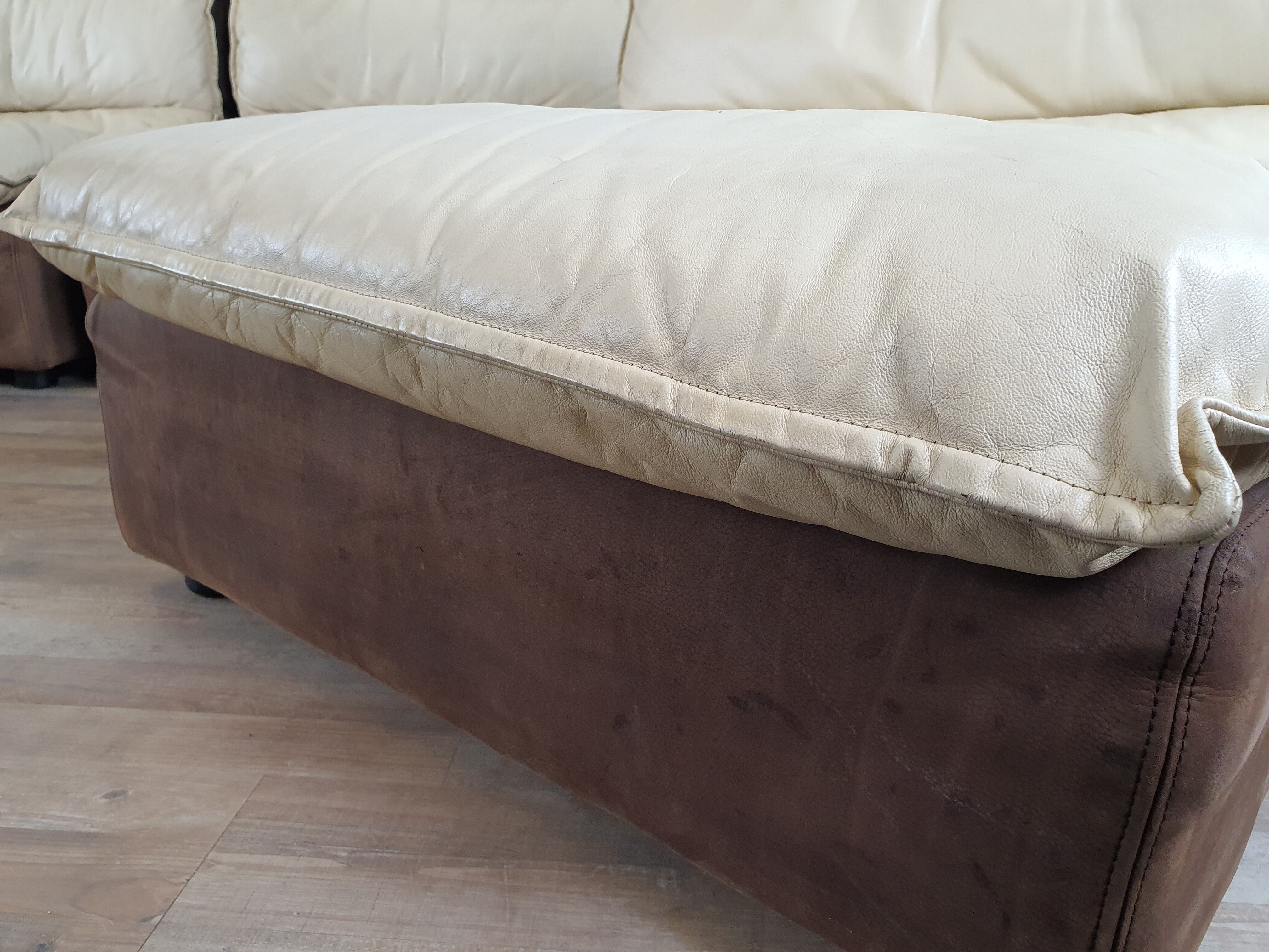 Modular sofa in leather and suede