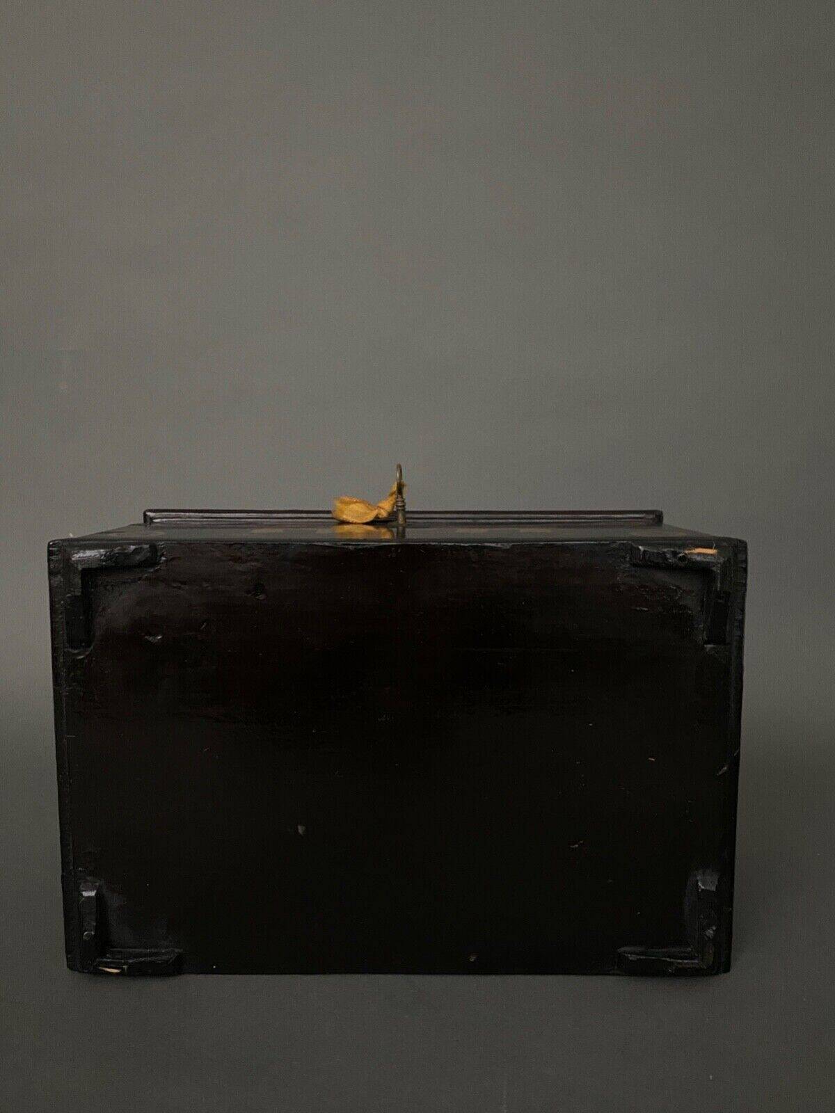 20th century Indian wooden box black lacquer decorated with animals with gold highlights