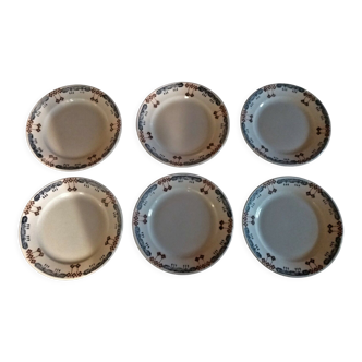 Series of six flat plates in BV ceramic South East earthenware