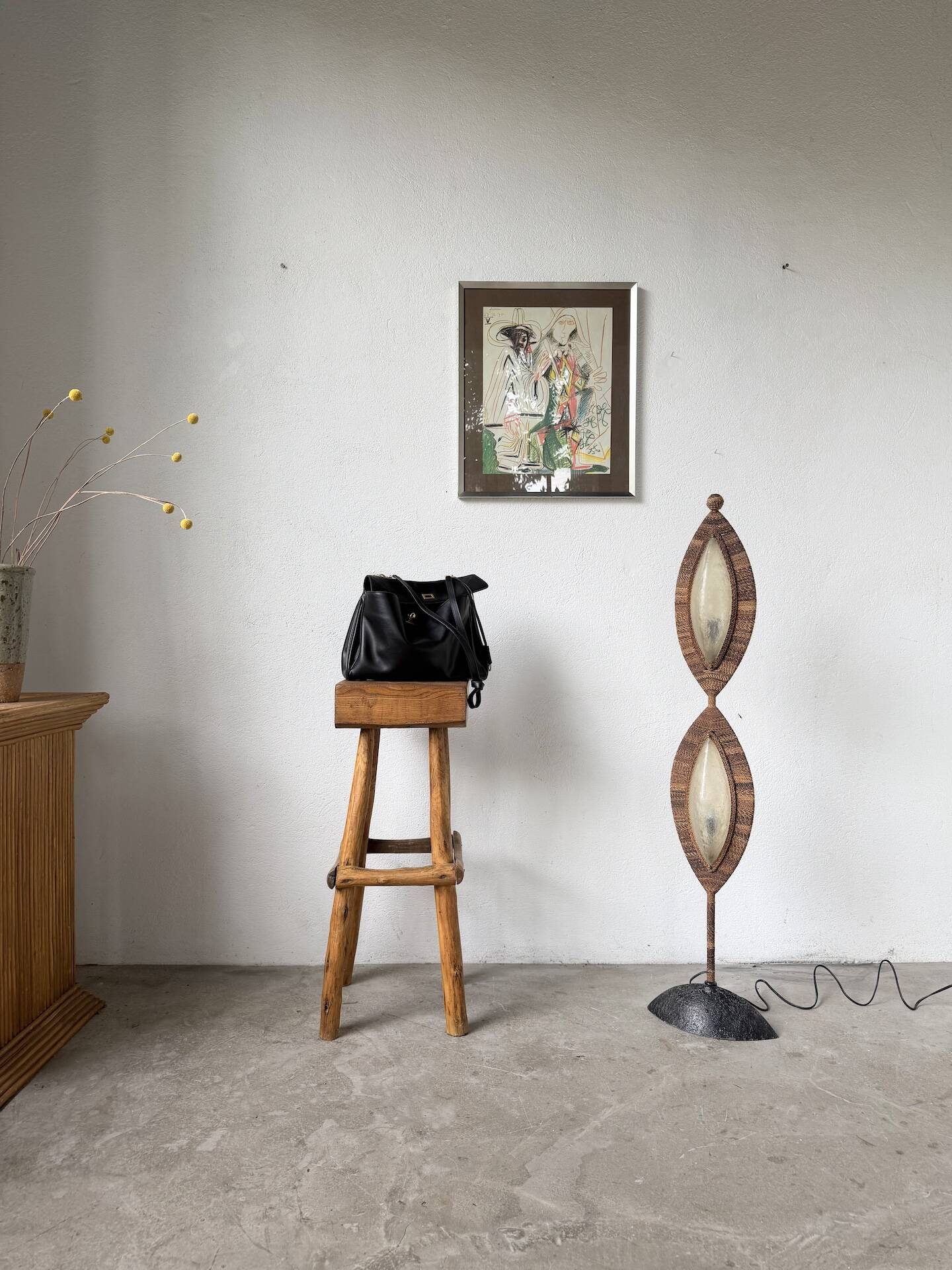 Lampadaire bronze et corde 1970