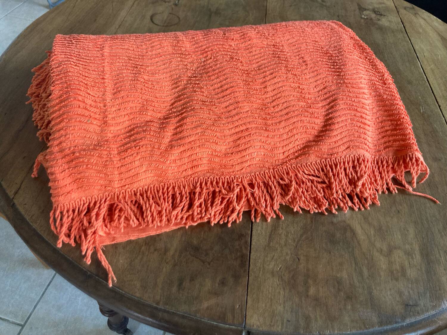 Orange chenille double bed cover