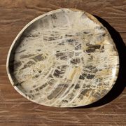 Petit vide poche ou plat en bois pétrifié blanc quadrillé brun D25-20,5
