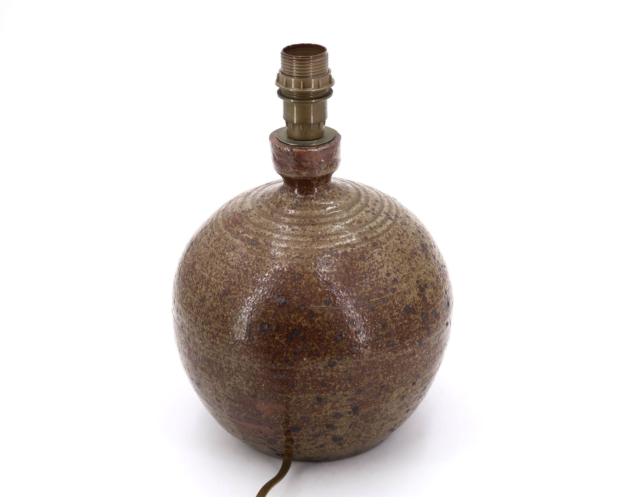 Lampe boule de potier en grès pyrité de Guy Baudat, années 70