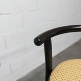 Pair of Baumann Dialog model stools in black and yellow and blue imitation leather, 1990