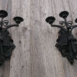 Pair of black wrought iron sconces - neo-Gothic style - from the 1950s