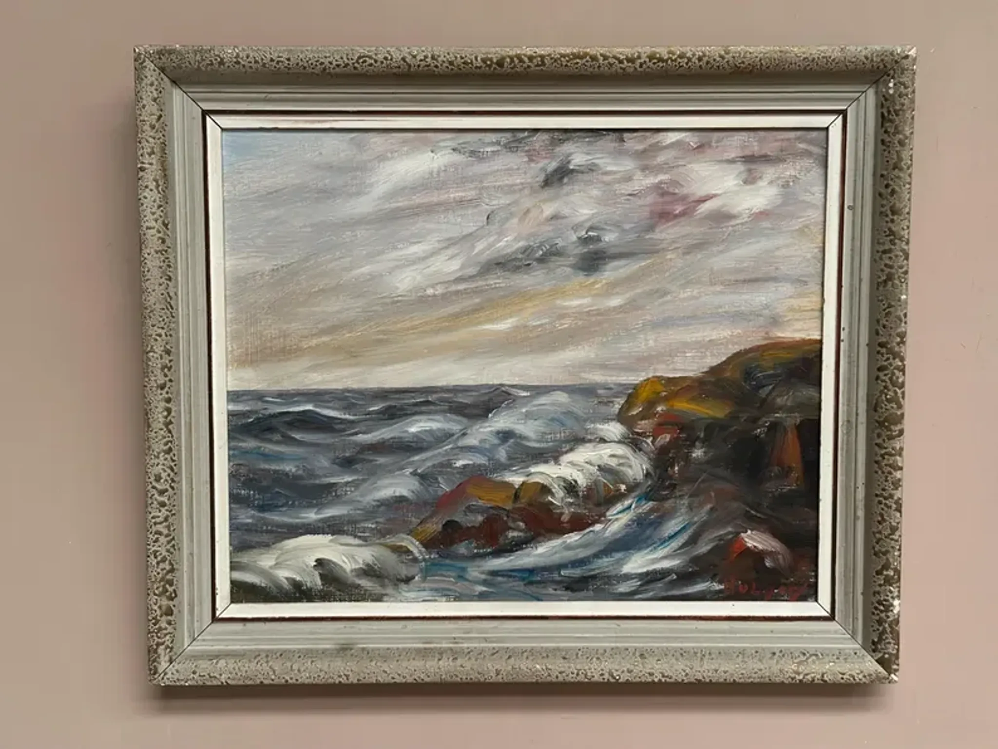 Oil on Canvas Original Swedish – 'Sea' by Holger Almquist – Signed – Vintage and Framed – 50 × 40 cm (19.7 in × 15.7 in)