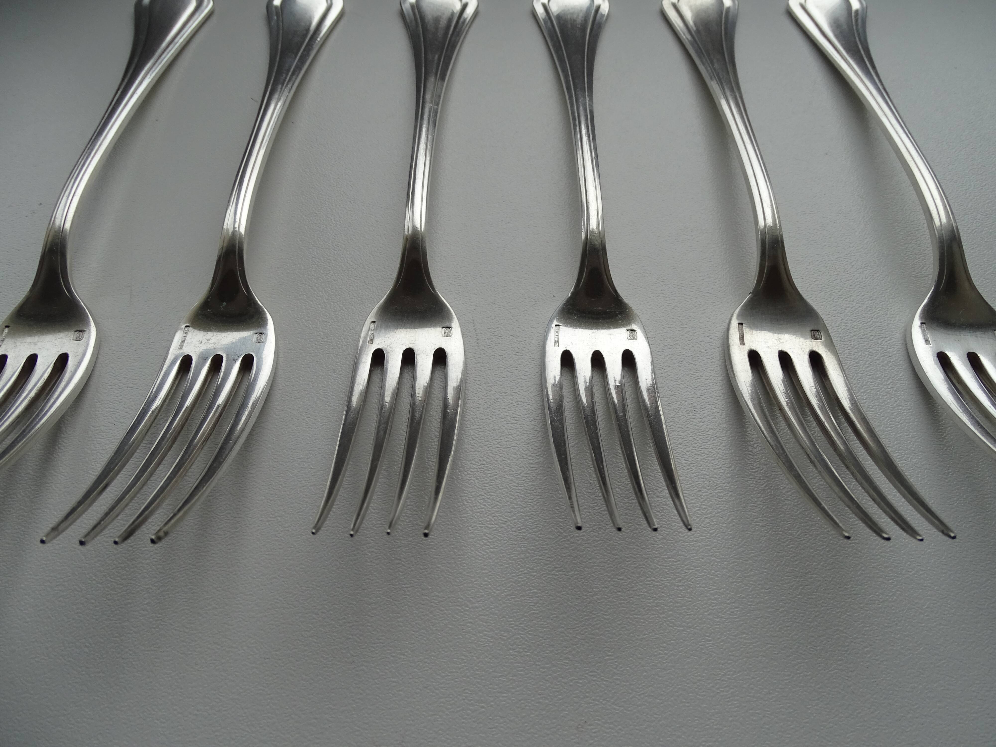 Christofle, 6 forks with silver metal desserts model Printania