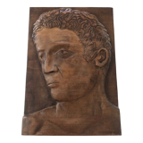 Wood carving profile man signed