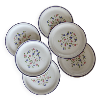 6 vintage porcelain dessert plates Moulin des Loups lilac floral pattern