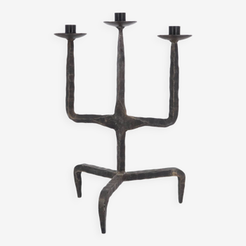 Tripod candle holder with three branches in wrought iron, 1950s candlestick