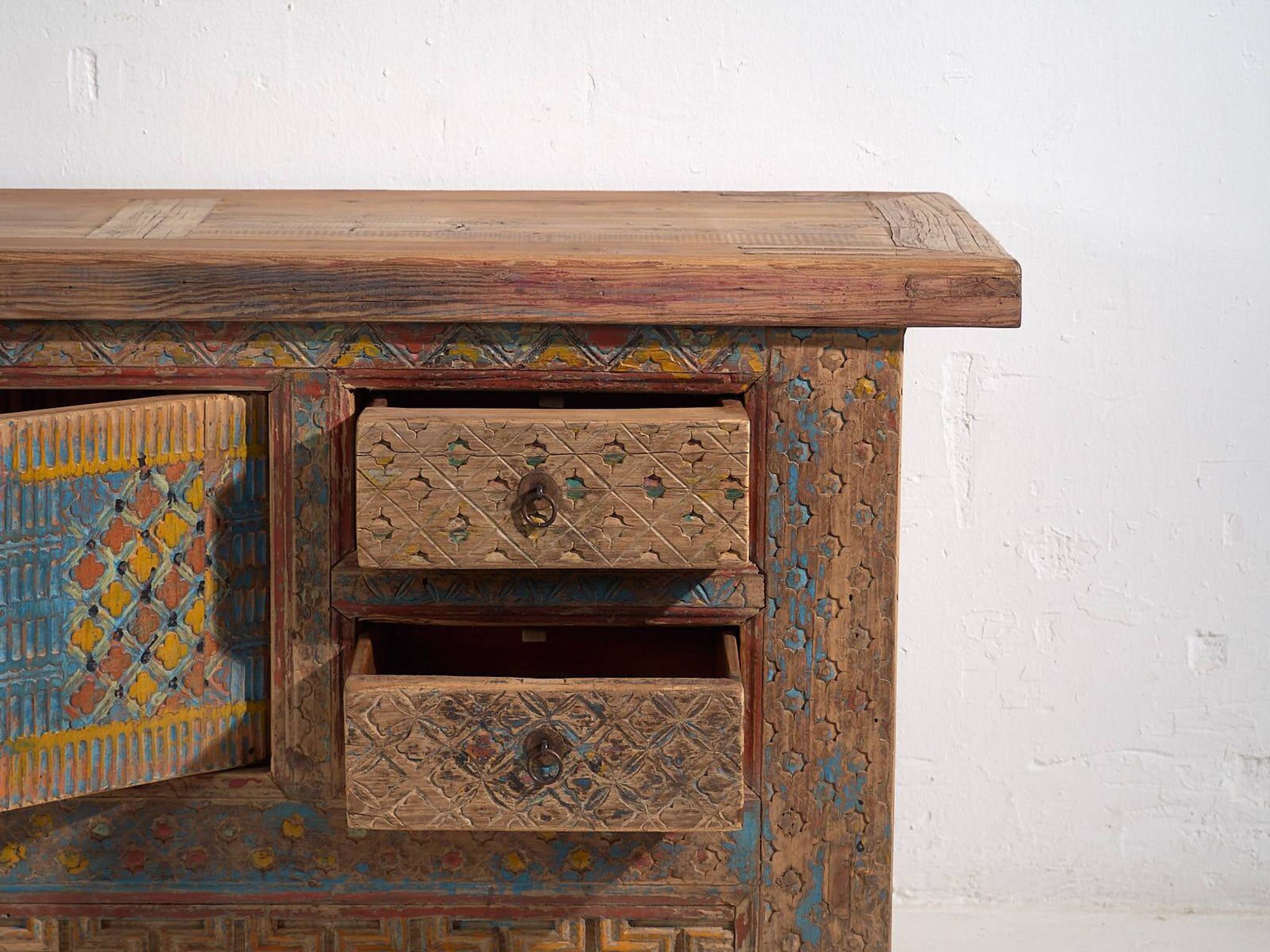 Storage unit, sideboard in painted wood and original blue patina, c.1850