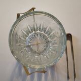 Vintage 1970s glass and metal ice bucket with tongs
