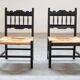 2 low bedroom chairs in hand-woven rice straw, 1950s/1960s