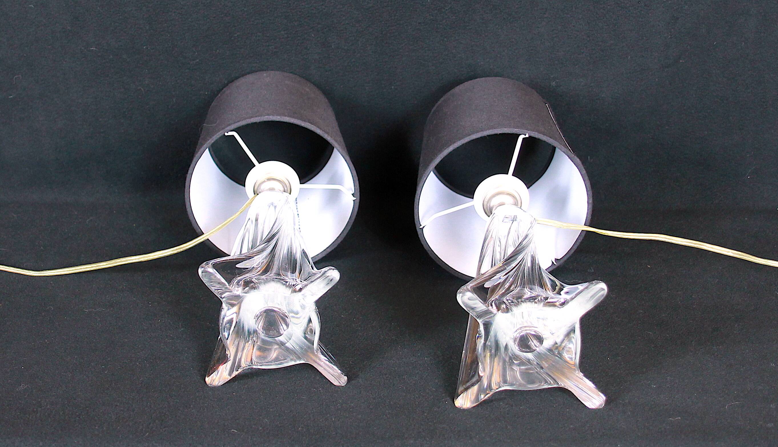 Twisted crystal glass bedside lamps, mid-century France - a pair