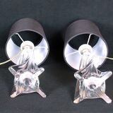 Twisted crystal glass bedside lamps, mid-century France - a pair