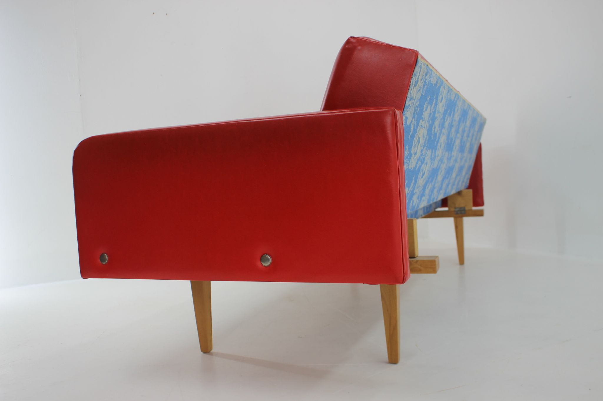 1970s Red Leatherette Sofa ,Czechoslovakia
