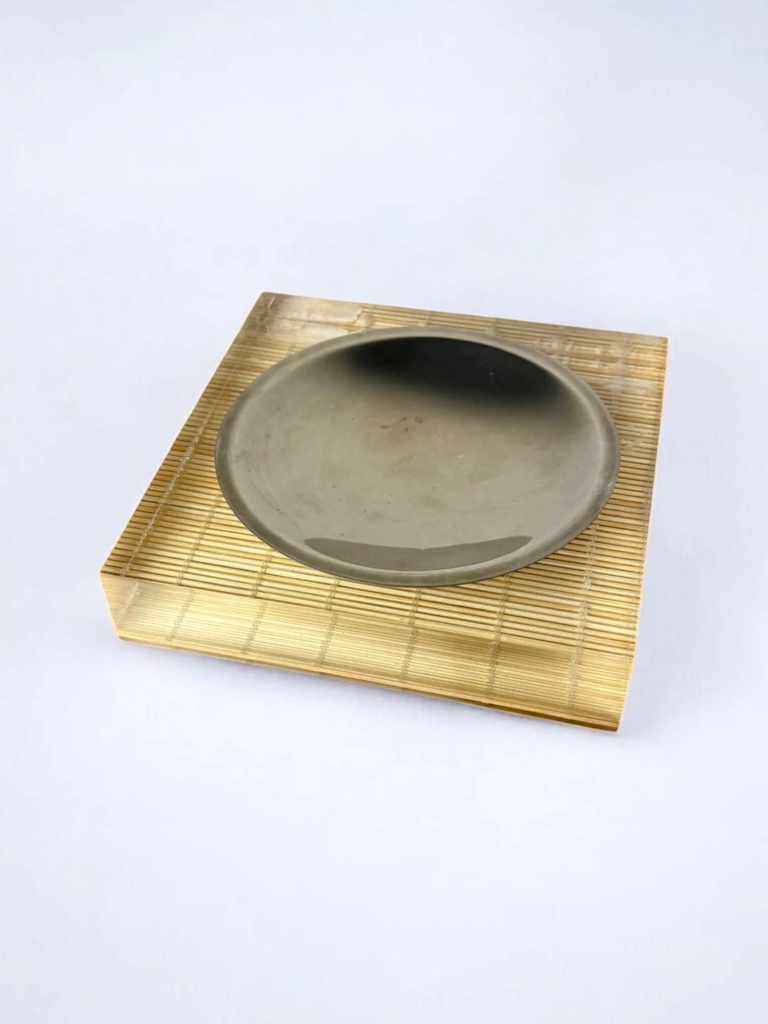 Lucite & rattan ashtray, Christian Dior style, 1970