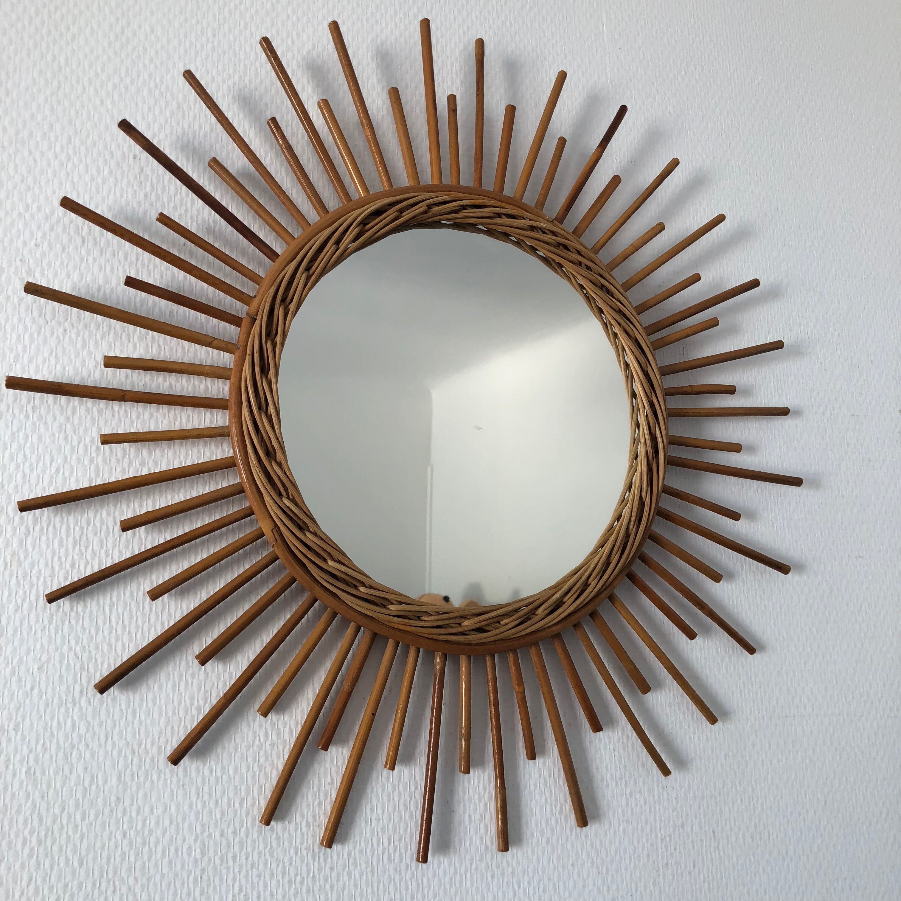 Sun 52cm circa 1960 vintage rattan mirror
