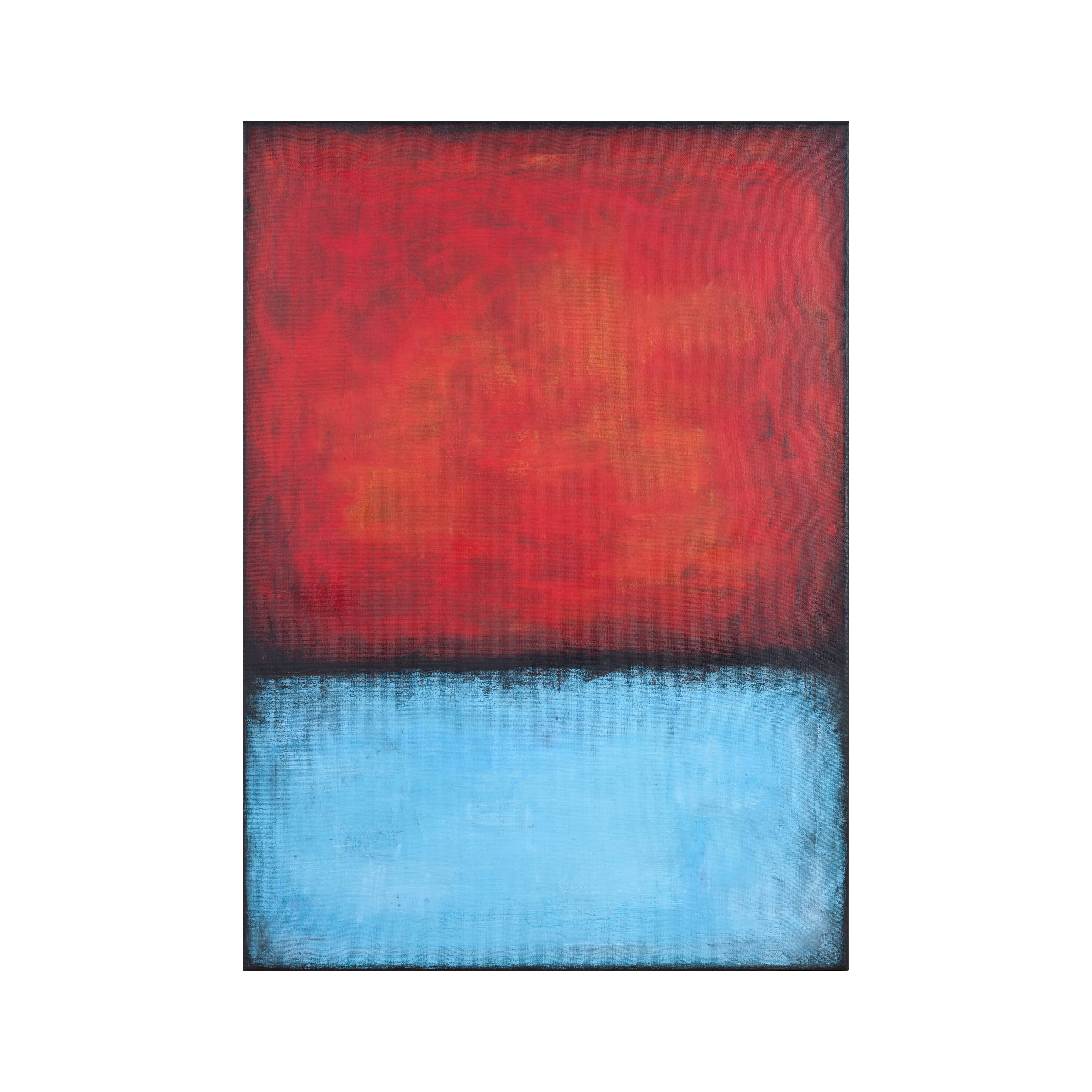 Red and Blue original minimalist abstract modern painting on stretched canv