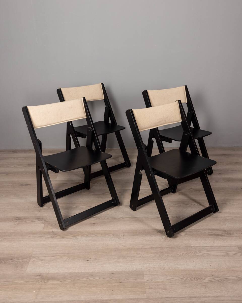 Lot de 4 chaises pliantes vintage années 80 en bois noir design reguitti