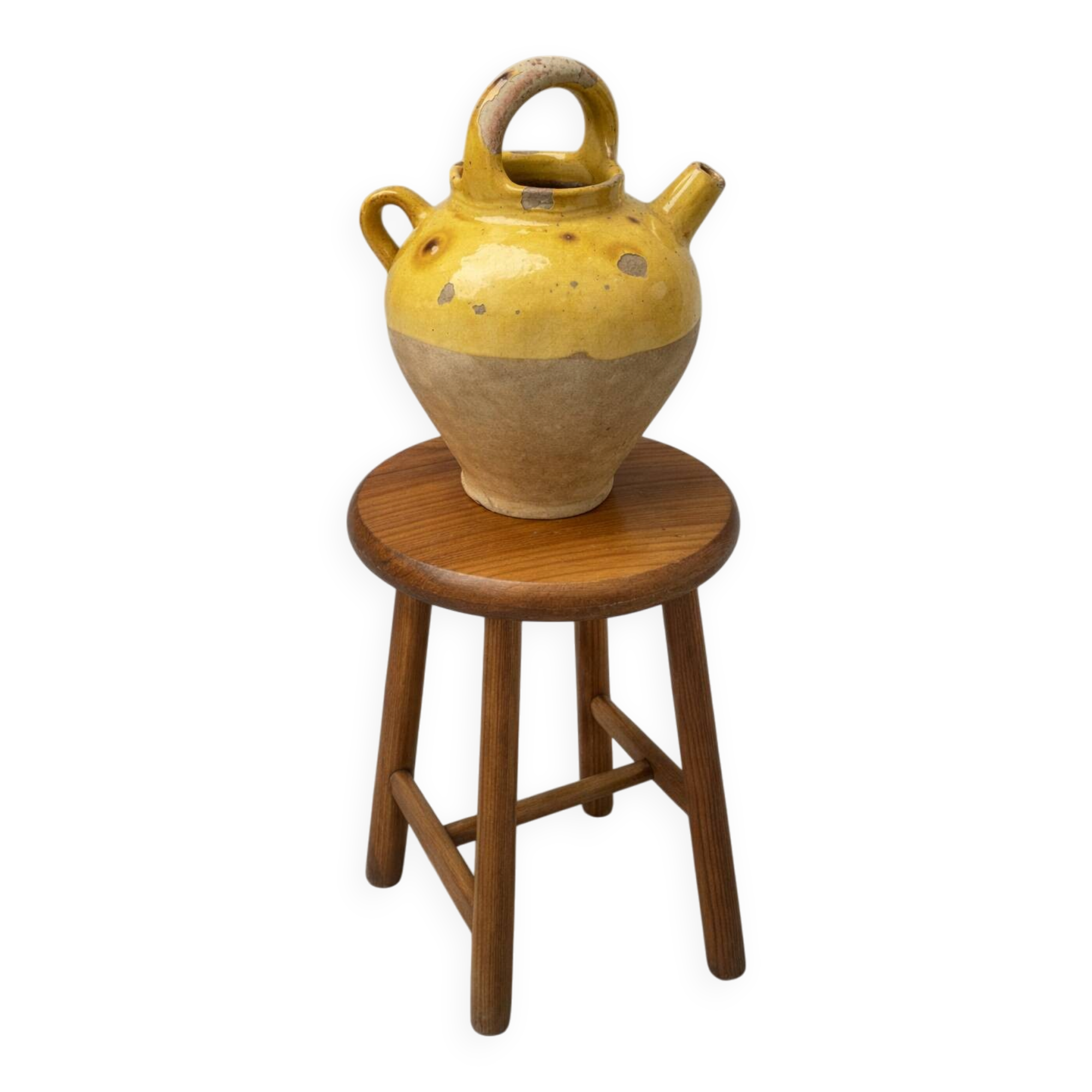 Ancient yellow glazed terracotta jug – South of France – early 10th century